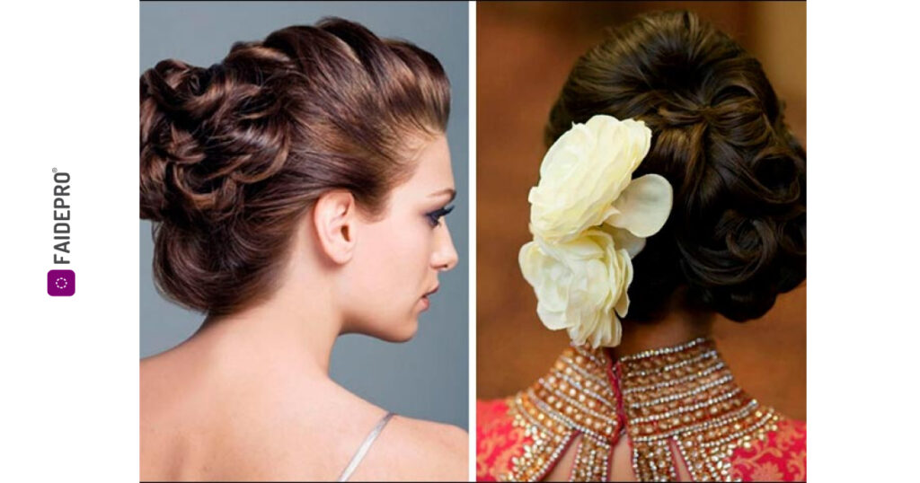 Hairstyle bun with white flower